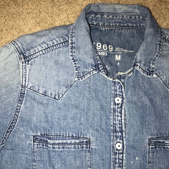 Splattered Western Style Denim Button Down - Picture 2 of 3